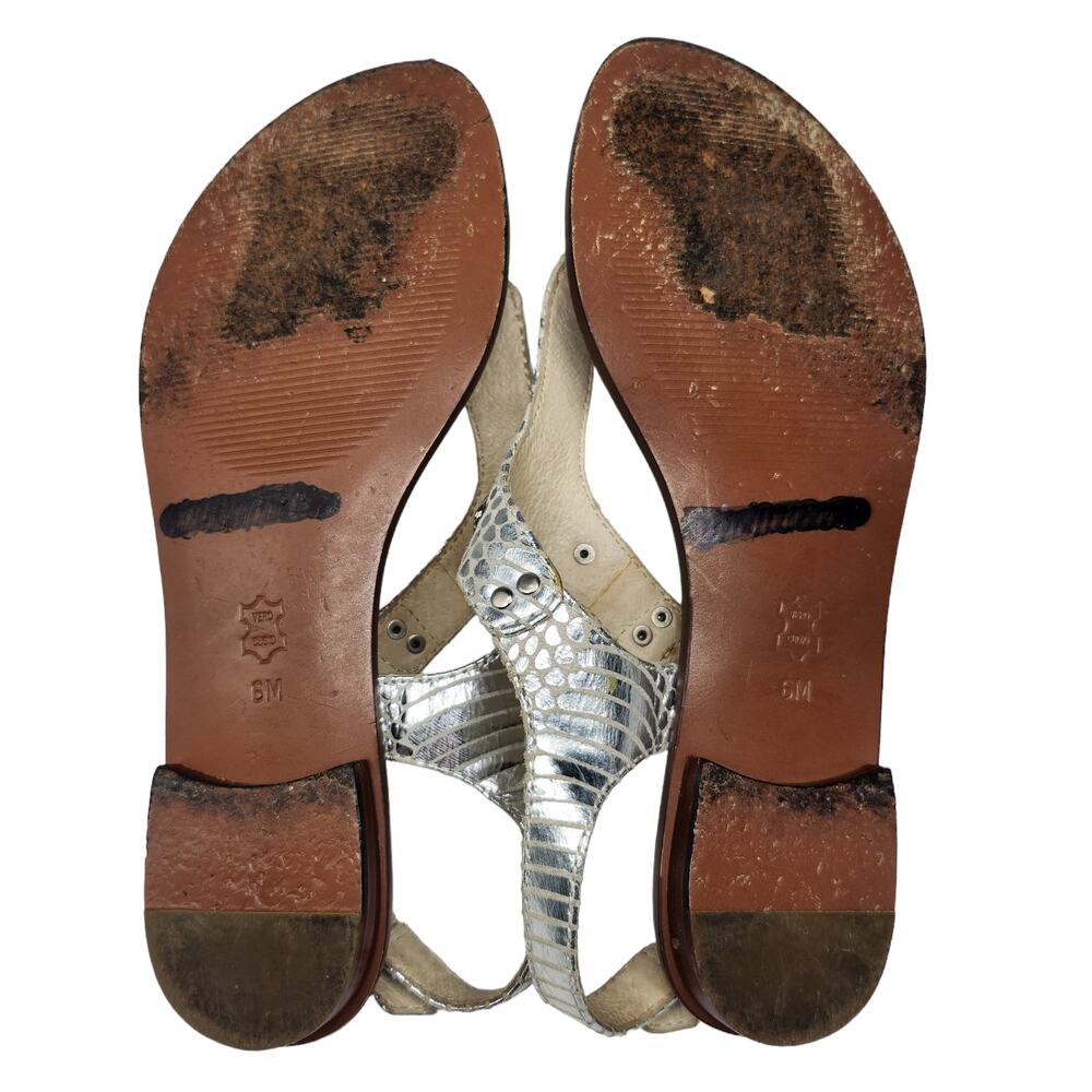 Michael Kors Shoes Womens 6 Silver Metallic Shiny Sandals Thong Ankle Strap - Picture 12 of 12